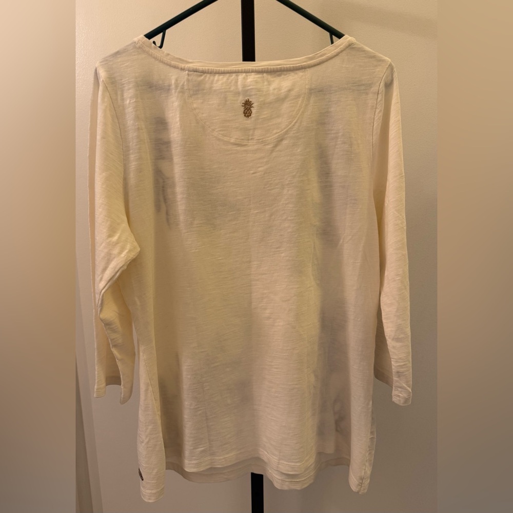 Tommy Bahama Forever Fronds Sequin Embellished Cream Top 100% Organic Cotton - Picture 10 of 10
